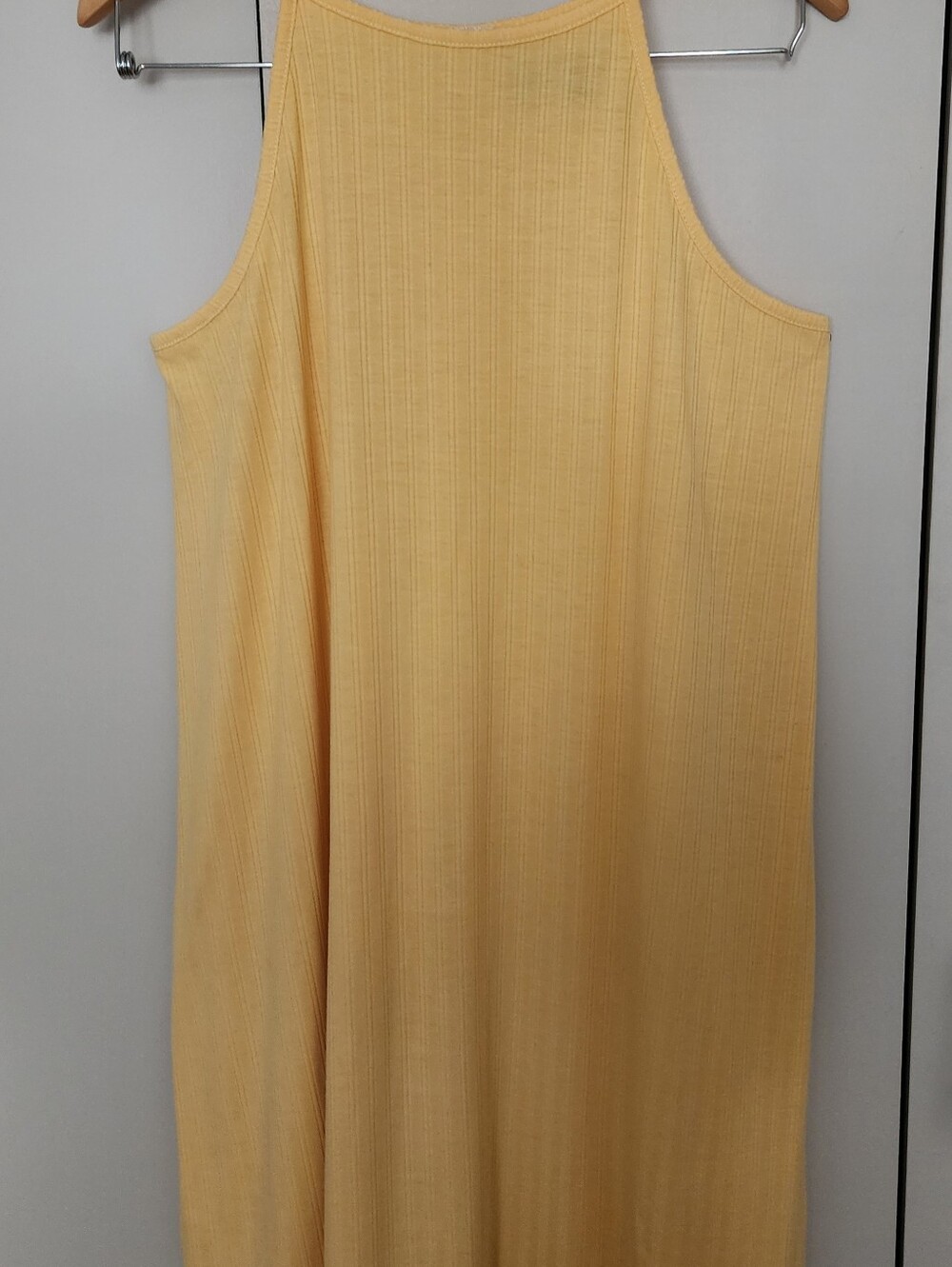 Pink Rose Ribbed Halter Maxi Dress in Pale Yellow
